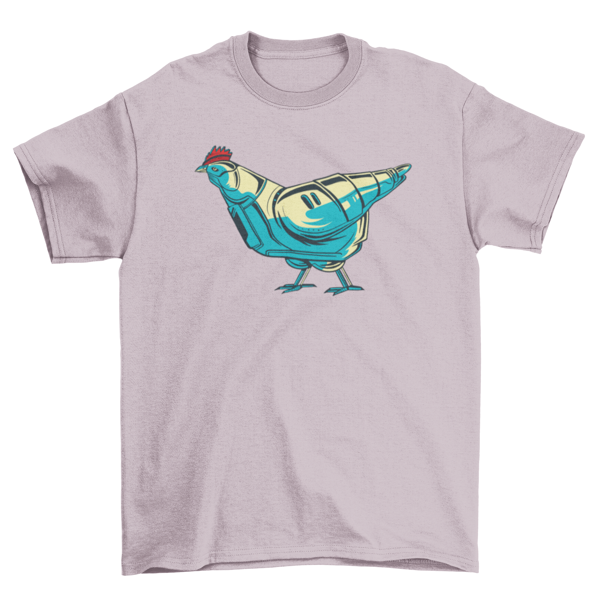 A stylish Chicken Robot T-shirt featuring a colorful robotic chicken illustration on a soft fabric.