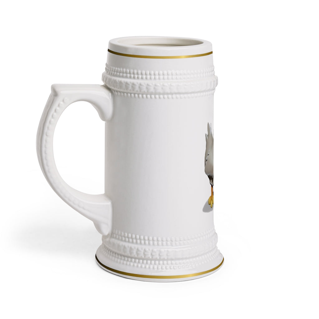 A stylish Chicken Stein Mug made of durable white ceramic with ribbed outlines, perfect for custom designs.