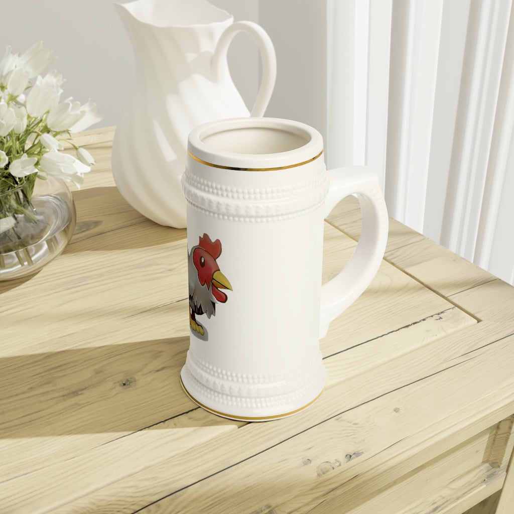 A stylish Chicken Stein Mug made of durable white ceramic with ribbed outlines, perfect for custom designs.