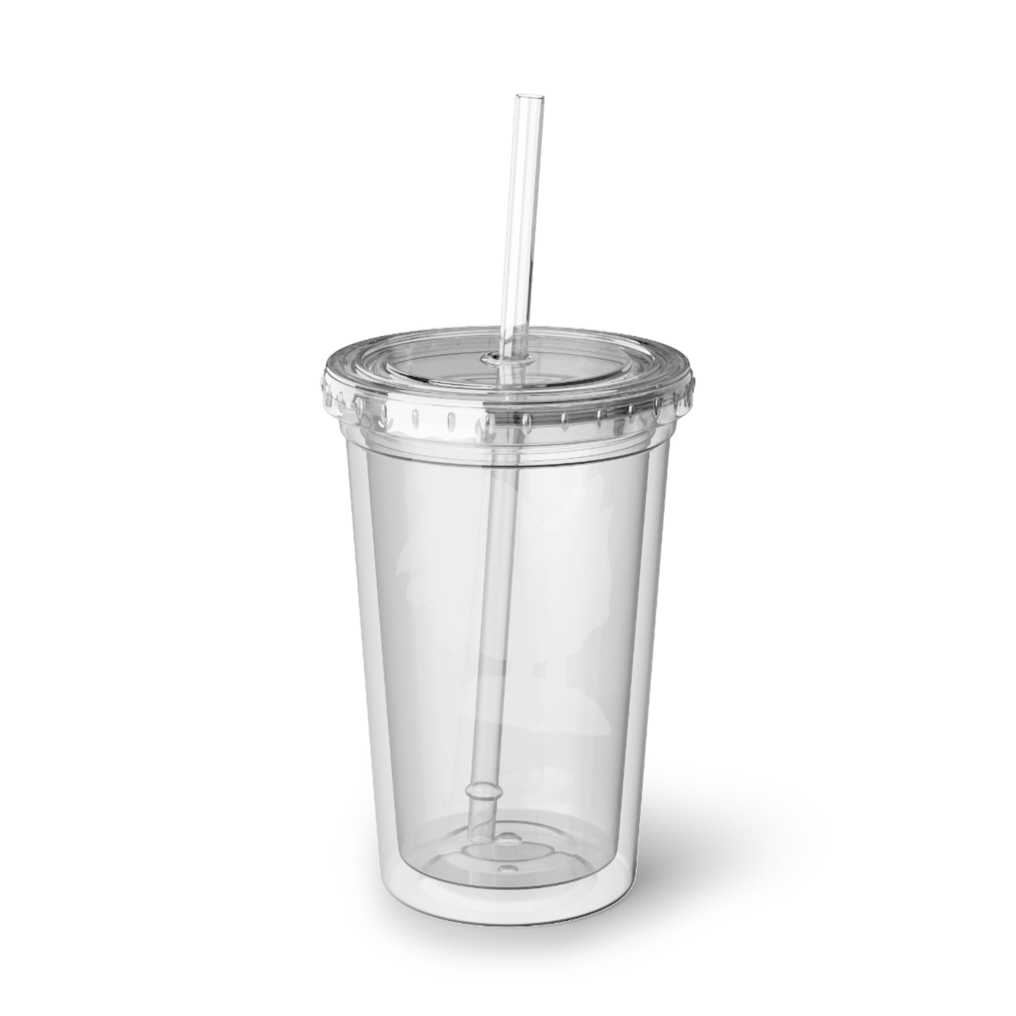 Chicken Suave Acrylic Cup with double-wall insulation, featuring a plastic lid and straw, designed for hot and cold beverages.