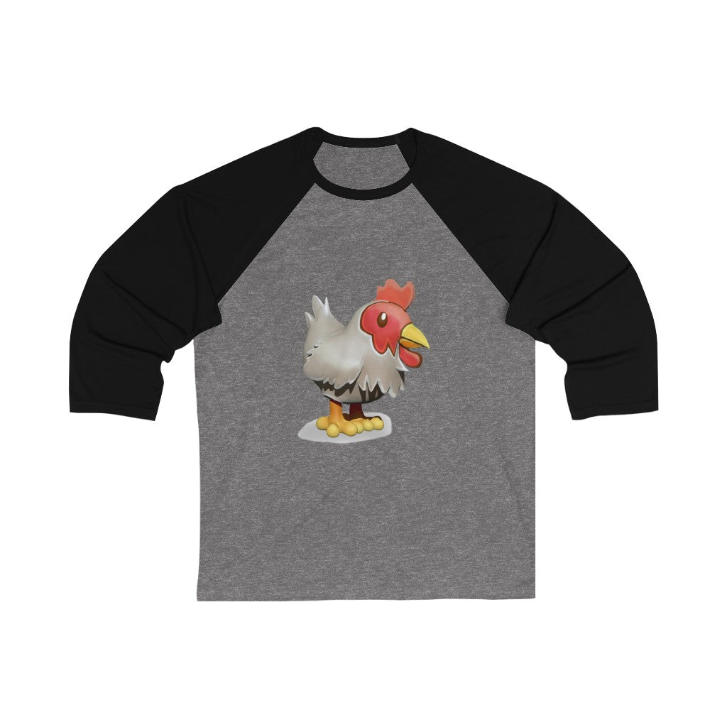 Chicken Unisex 3/4 Sleeve Baseball Tee showcasing its stylish design and comfortable fit.