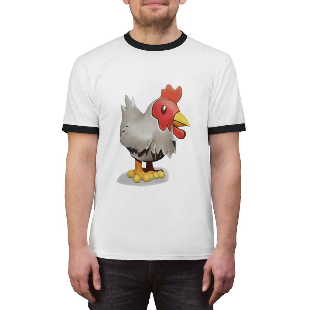 A stylish Chicken Unisex Ringer Tee featuring a contrasting neckline, available in various colors, perfect for summer wear.