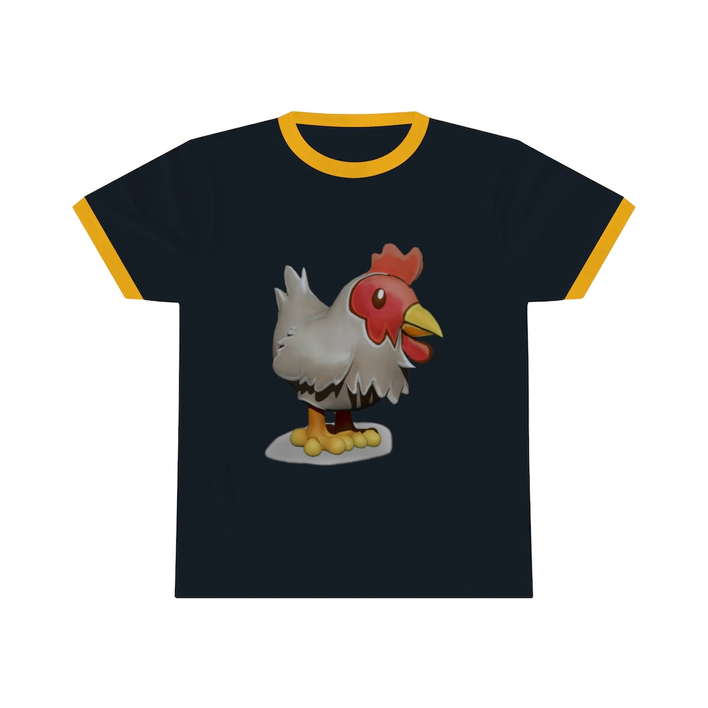 A stylish Chicken Unisex Ringer Tee featuring a contrasting neckline, available in various colors, perfect for summer wear.