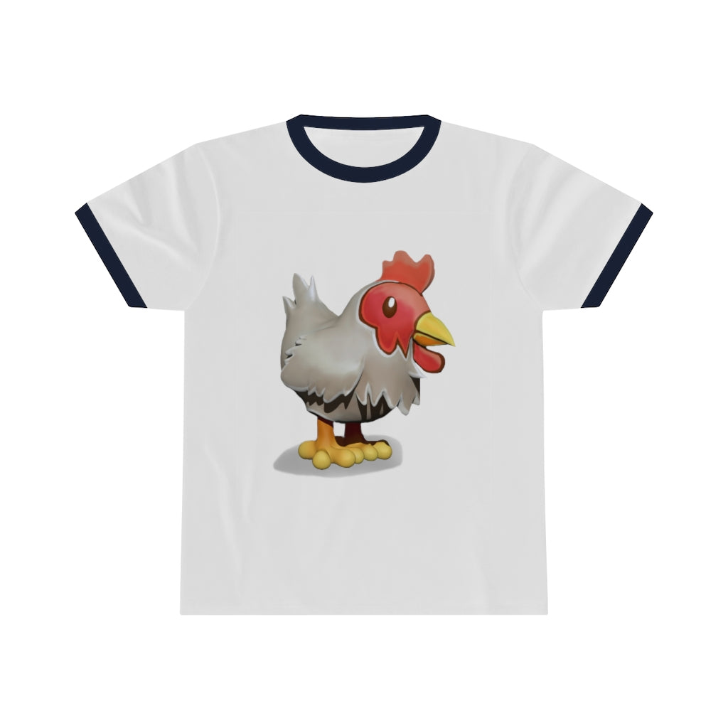 A stylish Chicken Unisex Ringer Tee featuring a contrasting neckline, available in various colors, perfect for summer wear.