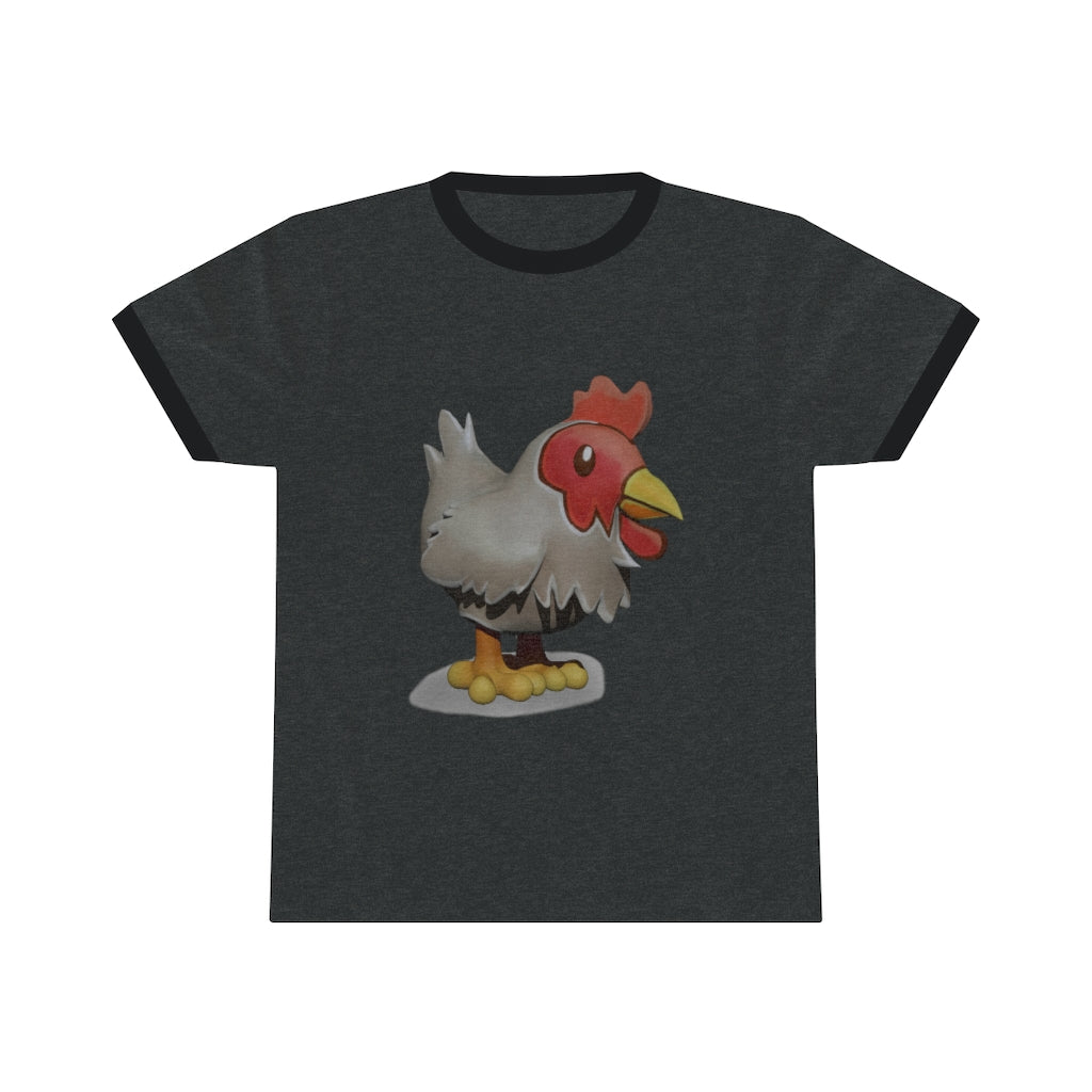 A stylish Chicken Unisex Ringer Tee featuring a contrasting neckline, available in various colors, perfect for summer wear.