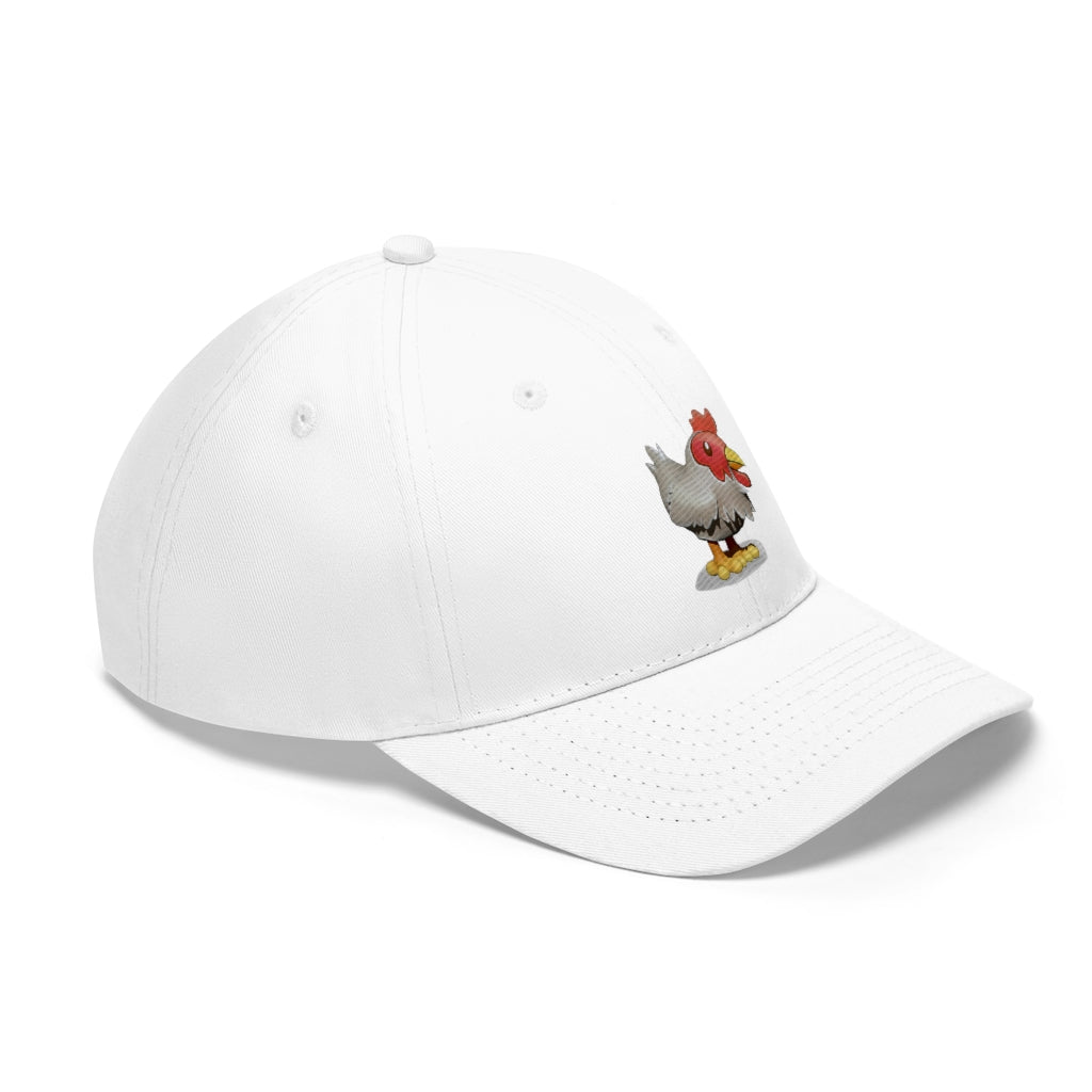 Chicken Unisex Twill Hat in classic design, made from 100% cotton twill, featuring adjustable Velcro closure.