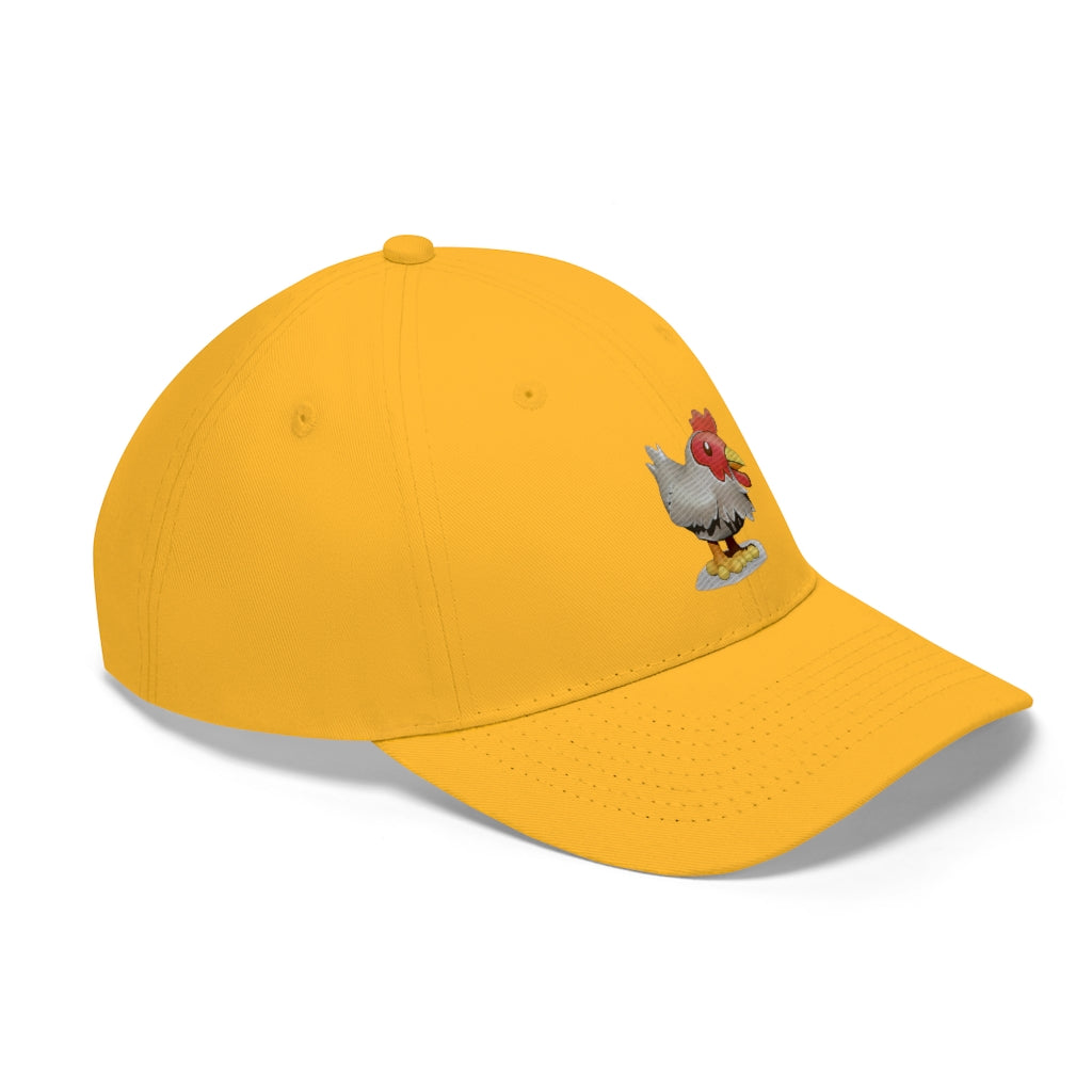 Chicken Unisex Twill Hat in classic design, made from 100% cotton twill, featuring adjustable Velcro closure.