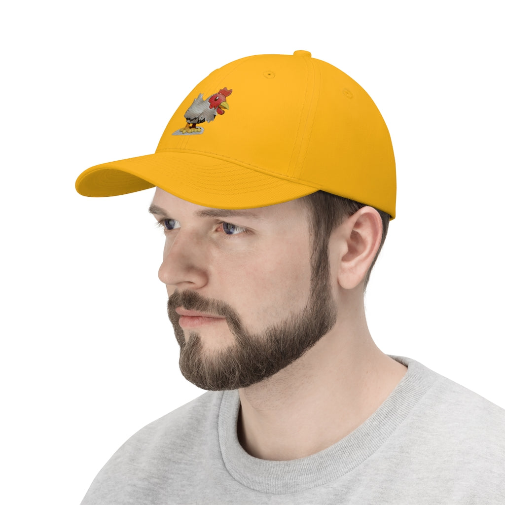 Chicken Unisex Twill Hat in classic design, made from 100% cotton twill, featuring adjustable Velcro closure.