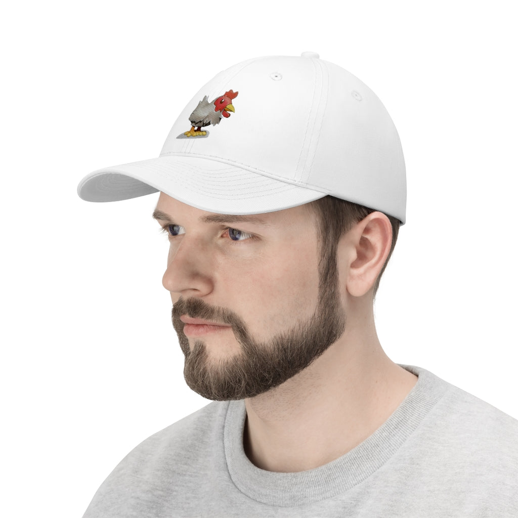 Chicken Unisex Twill Hat in classic design, made from 100% cotton twill, featuring adjustable Velcro closure.