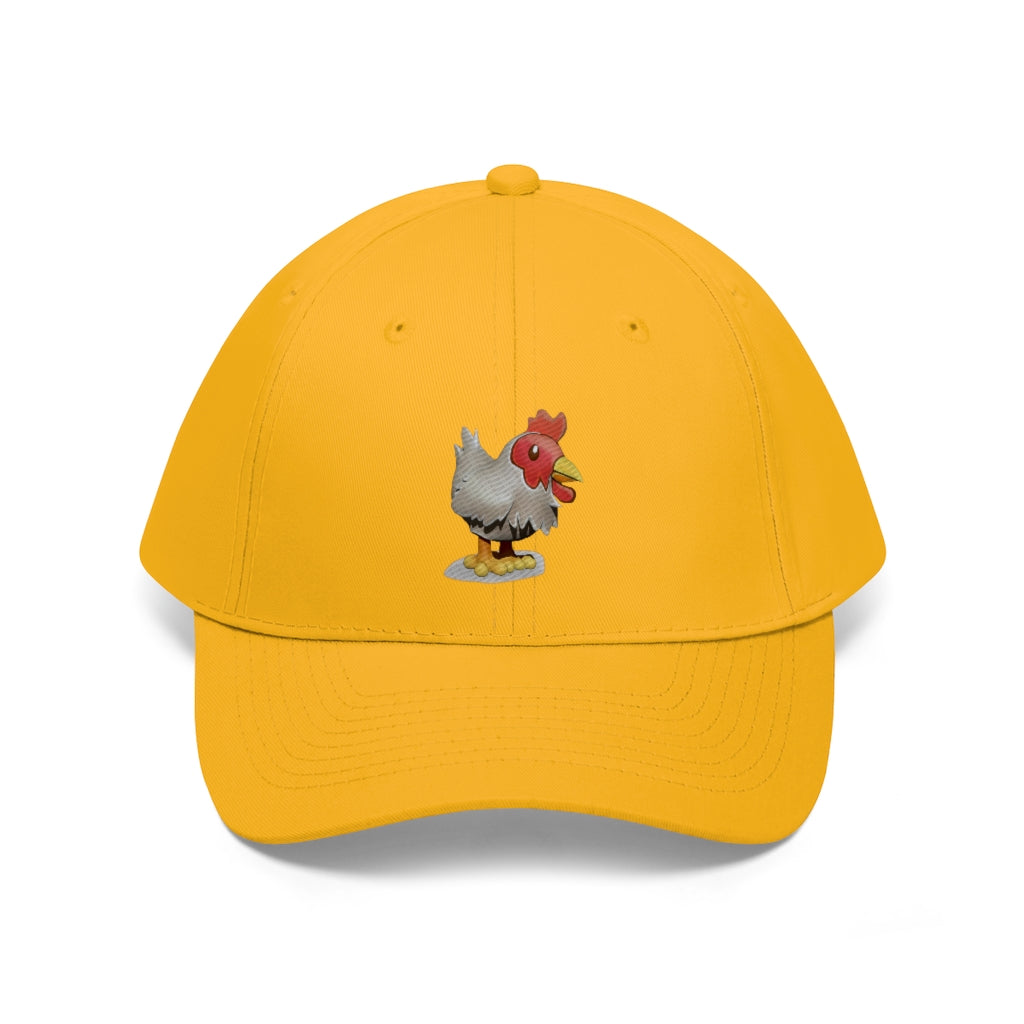 Chicken Unisex Twill Hat in classic design, made from 100% cotton twill, featuring adjustable Velcro closure.