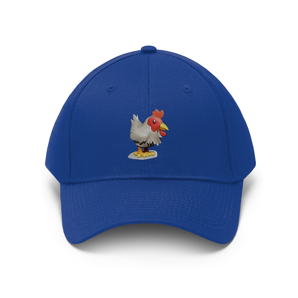 Chicken Unisex Twill Hat in classic design, made from 100% cotton twill, featuring adjustable Velcro closure.