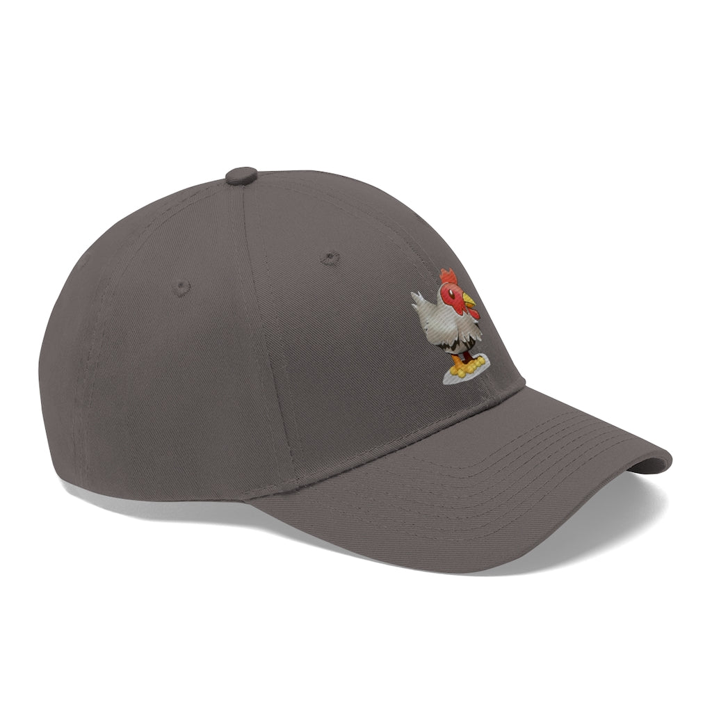 Chicken Unisex Twill Hat in classic design, made from 100% cotton twill, featuring adjustable Velcro closure.