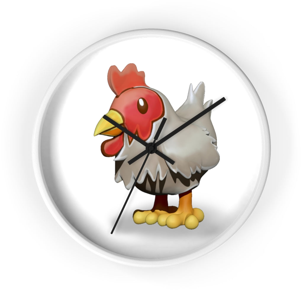 A charming Chicken Wall Clock featuring a wooden frame and a colorful chicken design on the clock face, perfect for indoor decor.