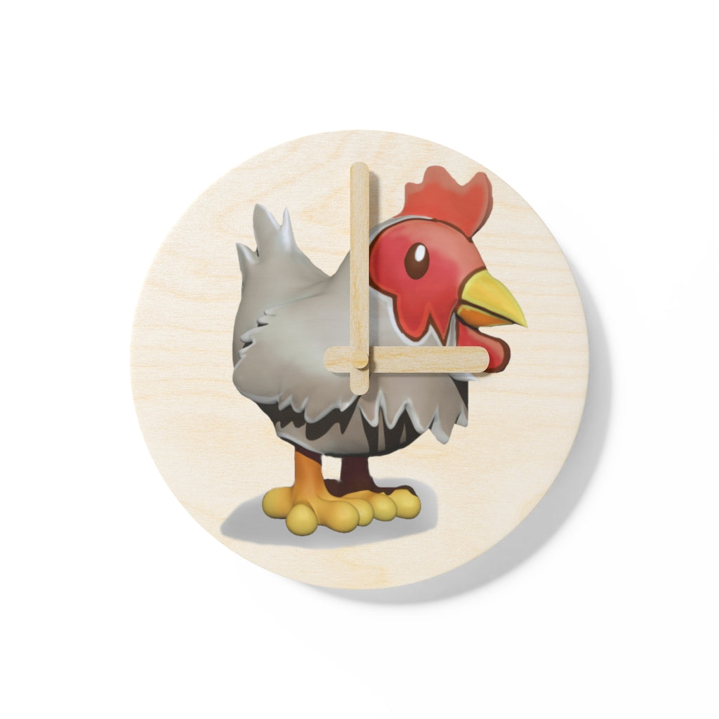 A charming Chicken Wooden Wall Clock made from sustainable birch plywood, featuring a whimsical chicken design.