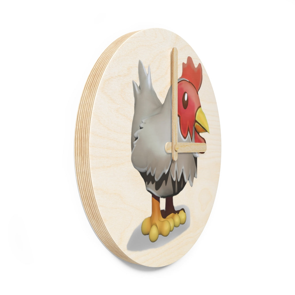 A charming Chicken Wooden Wall Clock made from sustainable birch plywood, featuring a whimsical chicken design.