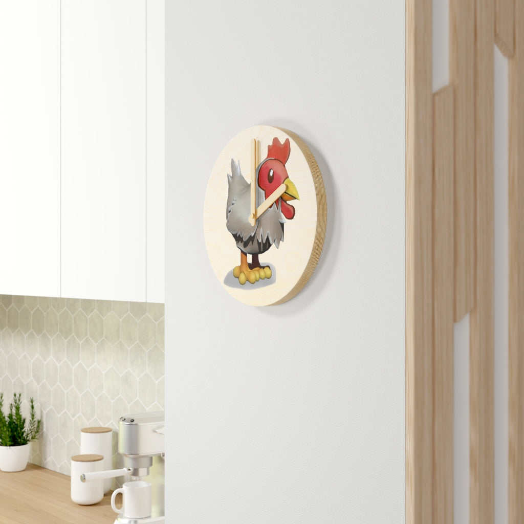 A charming Chicken Wooden Wall Clock made from sustainable birch plywood, featuring a whimsical chicken design.