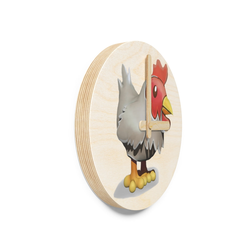 A charming Chicken Wooden Wall Clock made from sustainable birch plywood, featuring a whimsical chicken design.