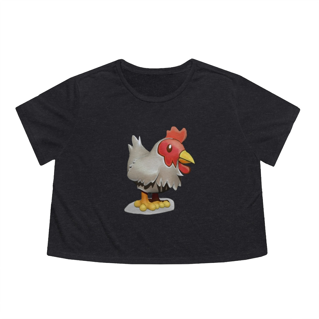 A stylish Chicken Women's Flowy Cropped Tee in a vibrant color, showcasing its flowy fit and modest crop design.