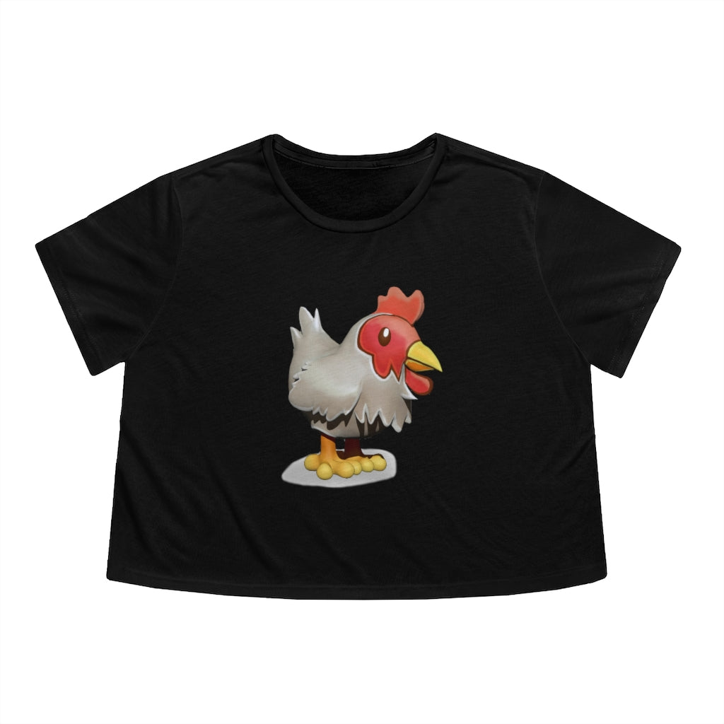 A stylish Chicken Women's Flowy Cropped Tee in a vibrant color, showcasing its flowy fit and modest crop design.