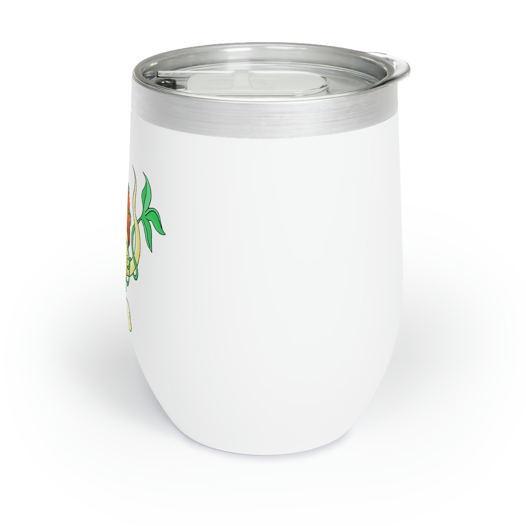 Chickgoton Chill Wine Tumbler in stainless steel with a customizable design, showcasing its double-insulated walls and stemless shape.