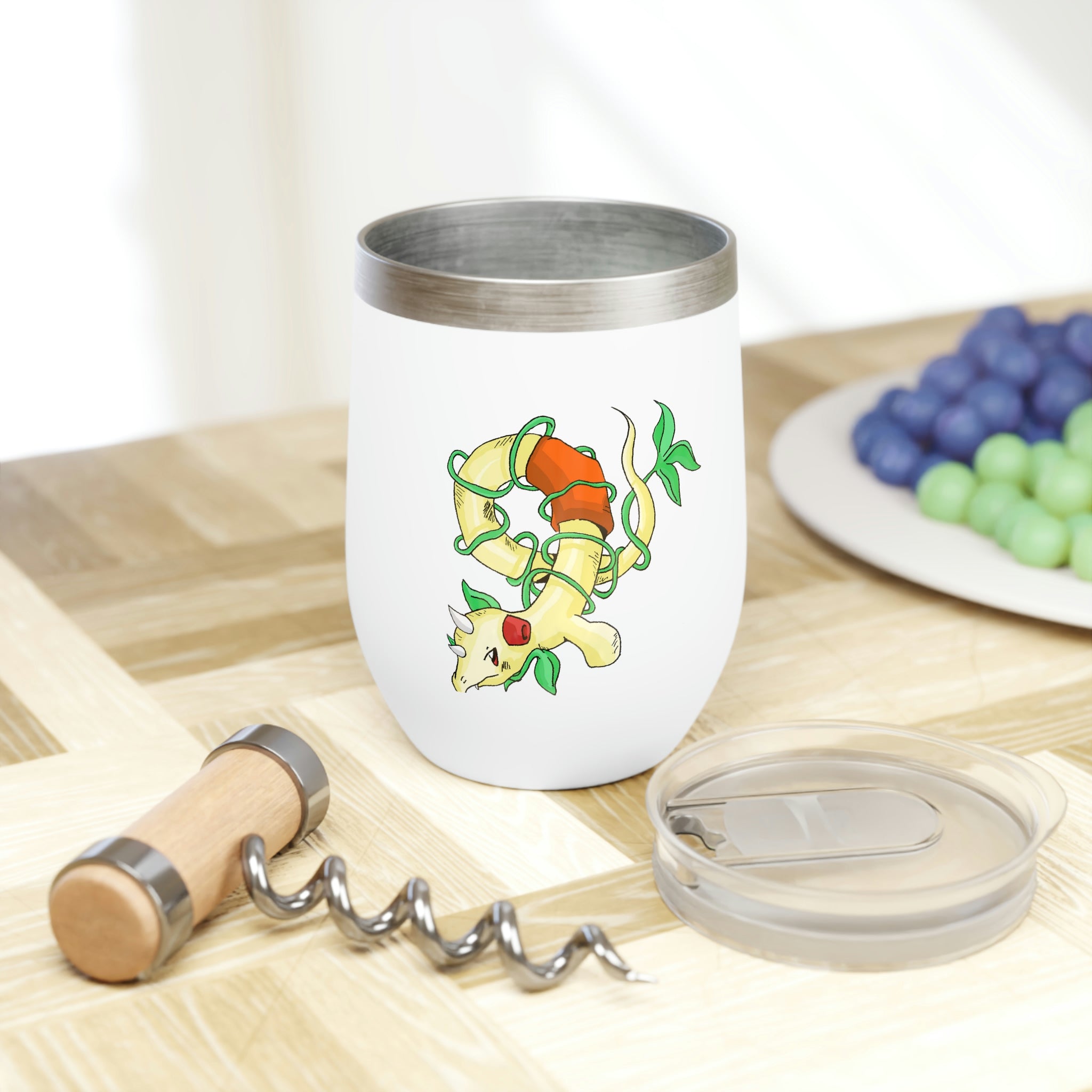 Chickgoton Chill Wine Tumbler in stainless steel with a customizable design, showcasing its double-insulated walls and stemless shape.