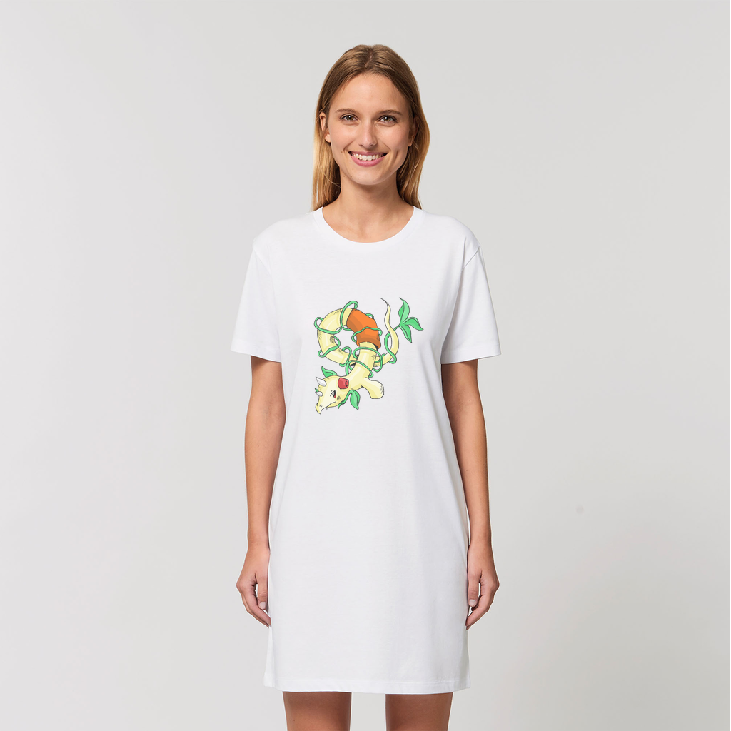 Chickgoton Organic T-Shirt Dress made from 100% organic cotton, showcasing its soft texture and stylish design.