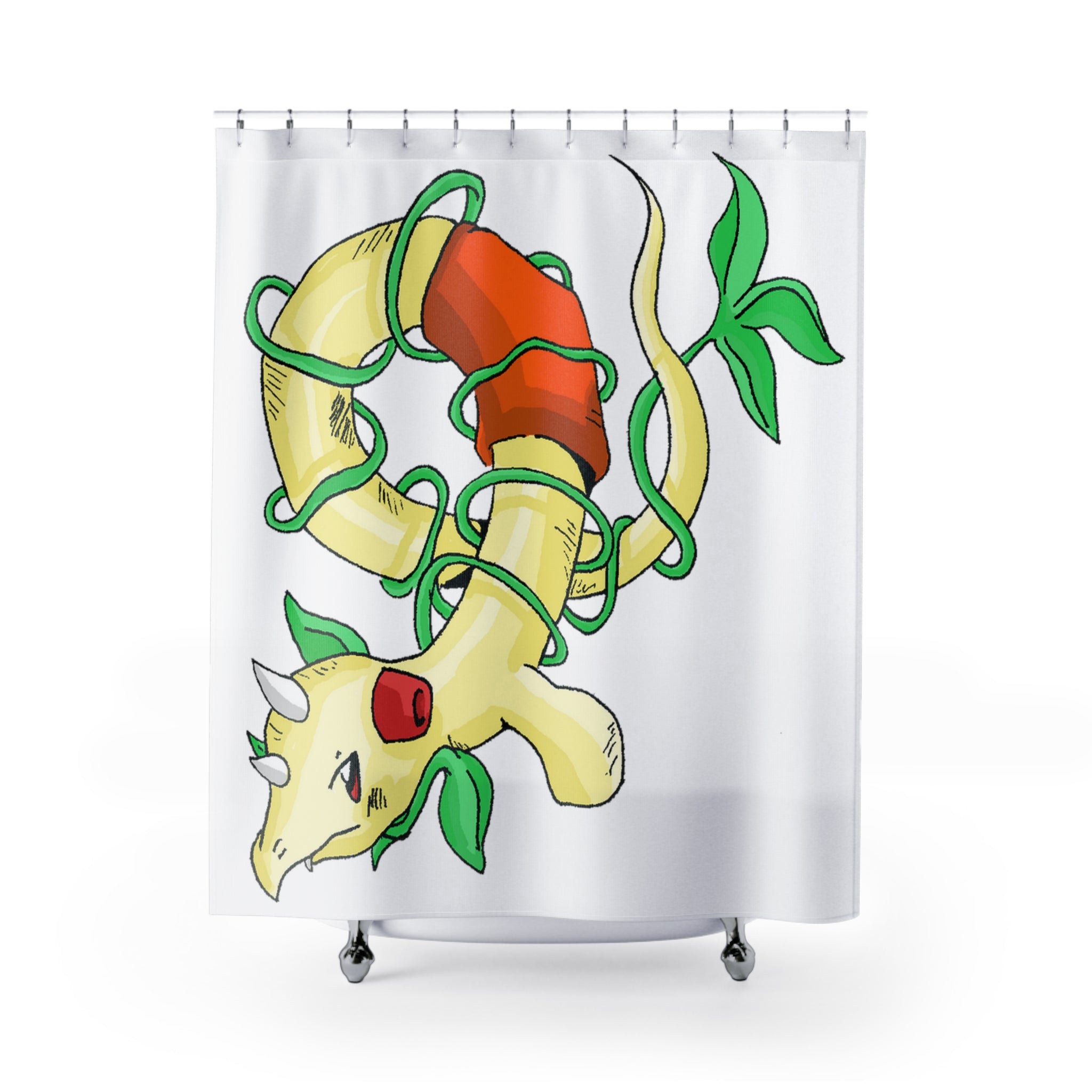 Chickgoton Shower Curtain featuring vibrant custom designs, made from durable polyester material.