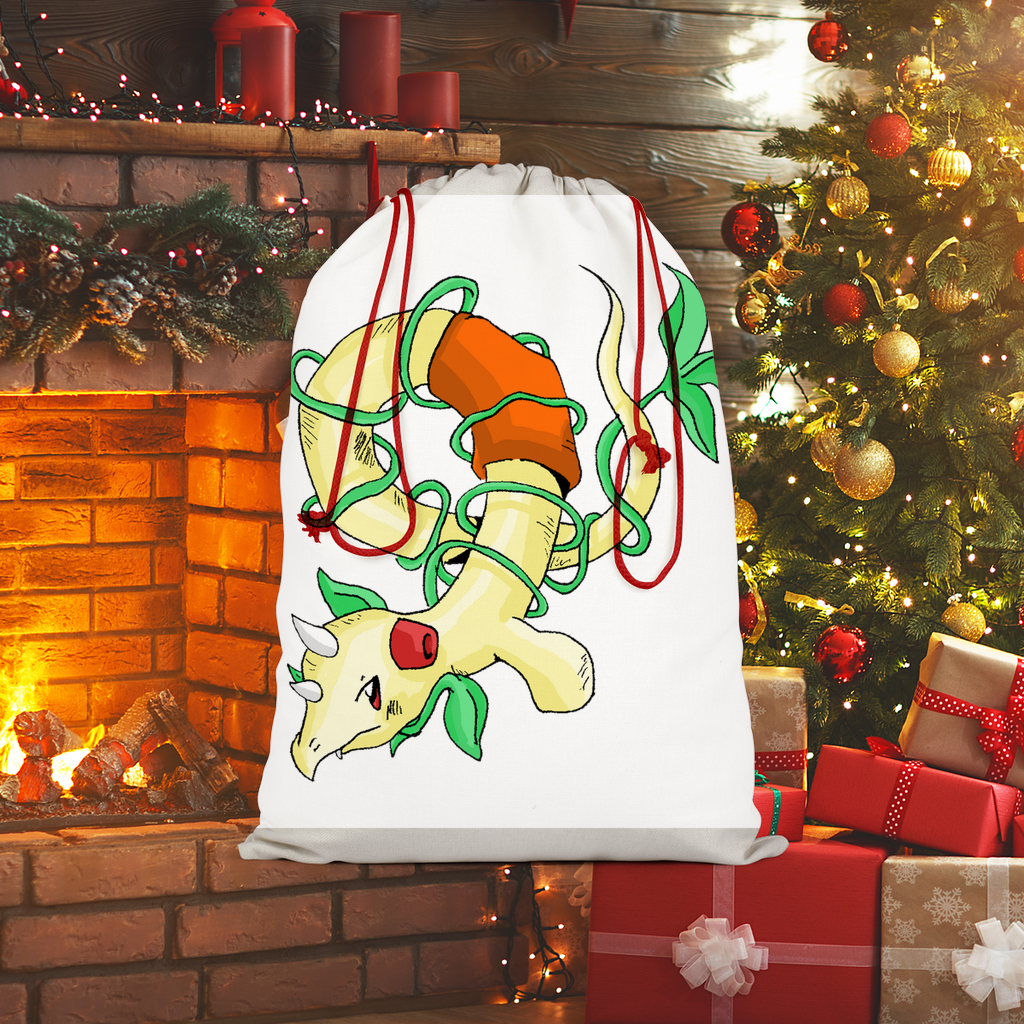 Chickgoton Sublimation Linen Drawstring Sack with red drawstring, featuring eco-friendly printed design, ideal for Christmas gifts and laundry.