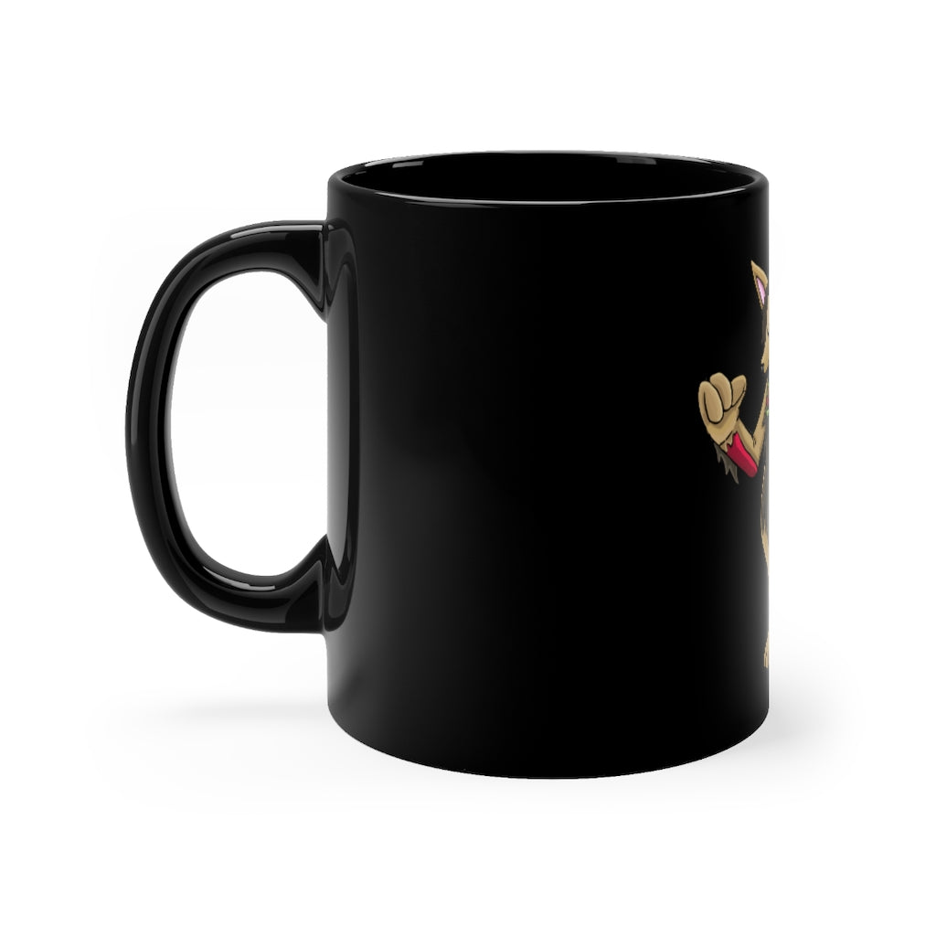 Chihuadud Black mug 11oz with a sleek design, featuring a C-handle and rounded corners, perfect for coffee or tea.