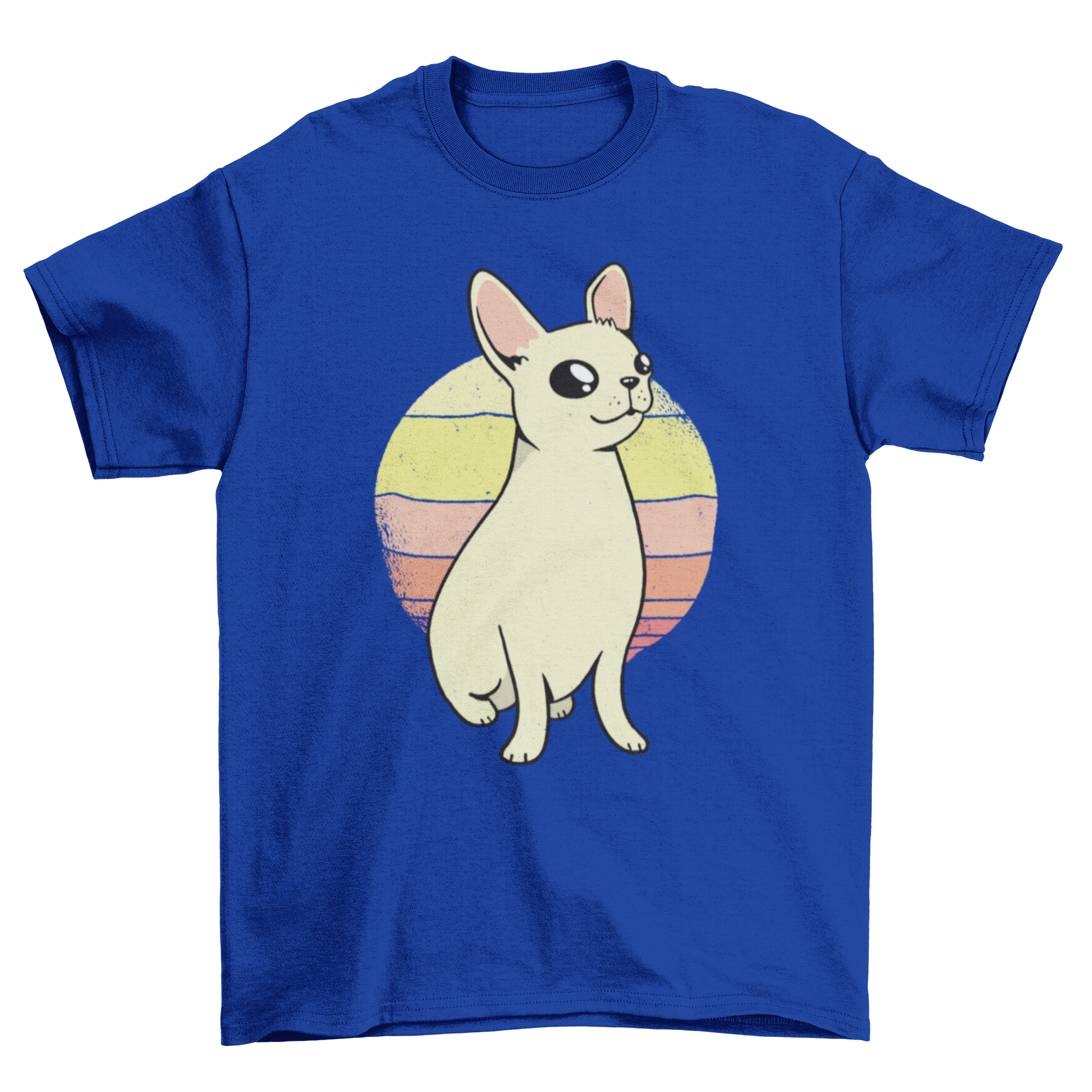 Chihuahua sunset t-shirt featuring a cute chihuahua dog with a retro sunset design in vibrant colors.