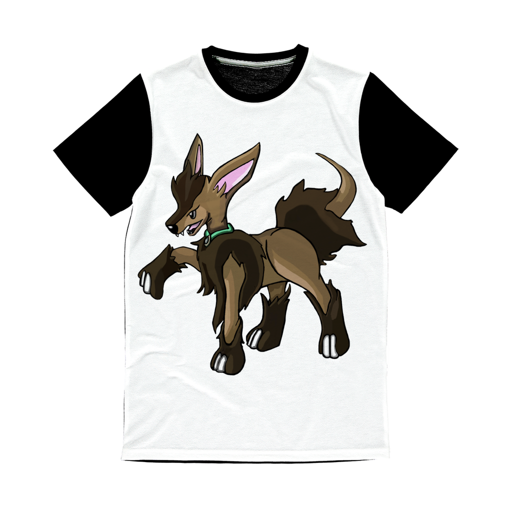 Chihuahuan Classic Sublimation Panel T-Shirt featuring a vibrant front design and plain black back, ideal for sublimation printing.