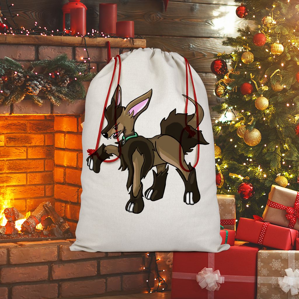 Chihuahuan Sublimation Linen Drawstring Sack with red drawstring, showcasing eco-friendly printed design and linen effect texture.