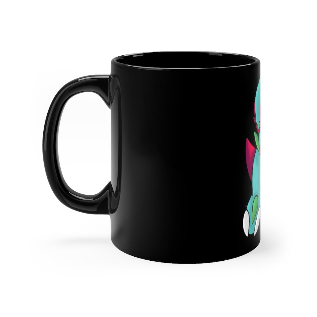 Chiki Black mug 11oz showcasing a sleek black ceramic design with rounded corners and a comfortable C-handle.