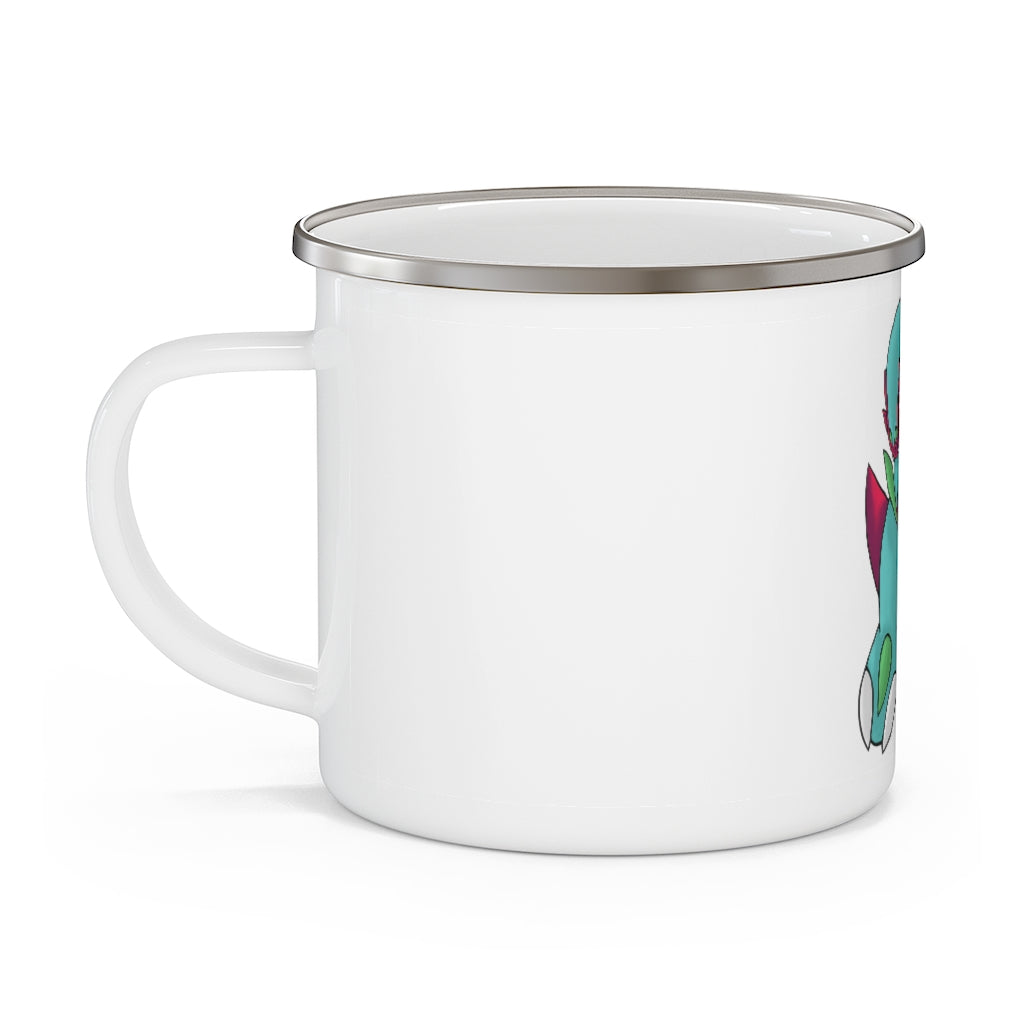 Chiki Enamel Camping Mug with a C-handle, featuring a personalized design, perfect for outdoor adventures.