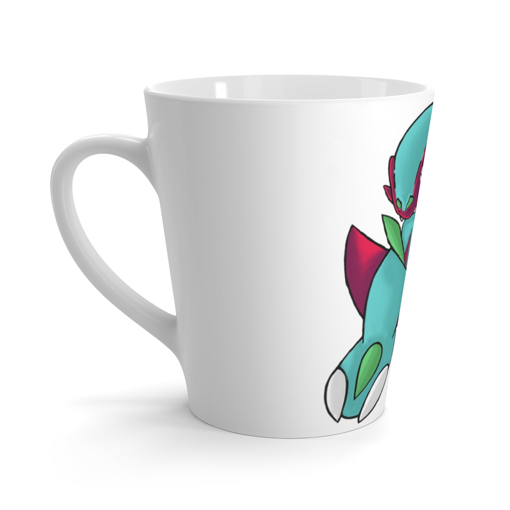 Chiki Latte Mug in white ceramic with rounded corners and C-handle, showcasing high-quality sublimation printing.