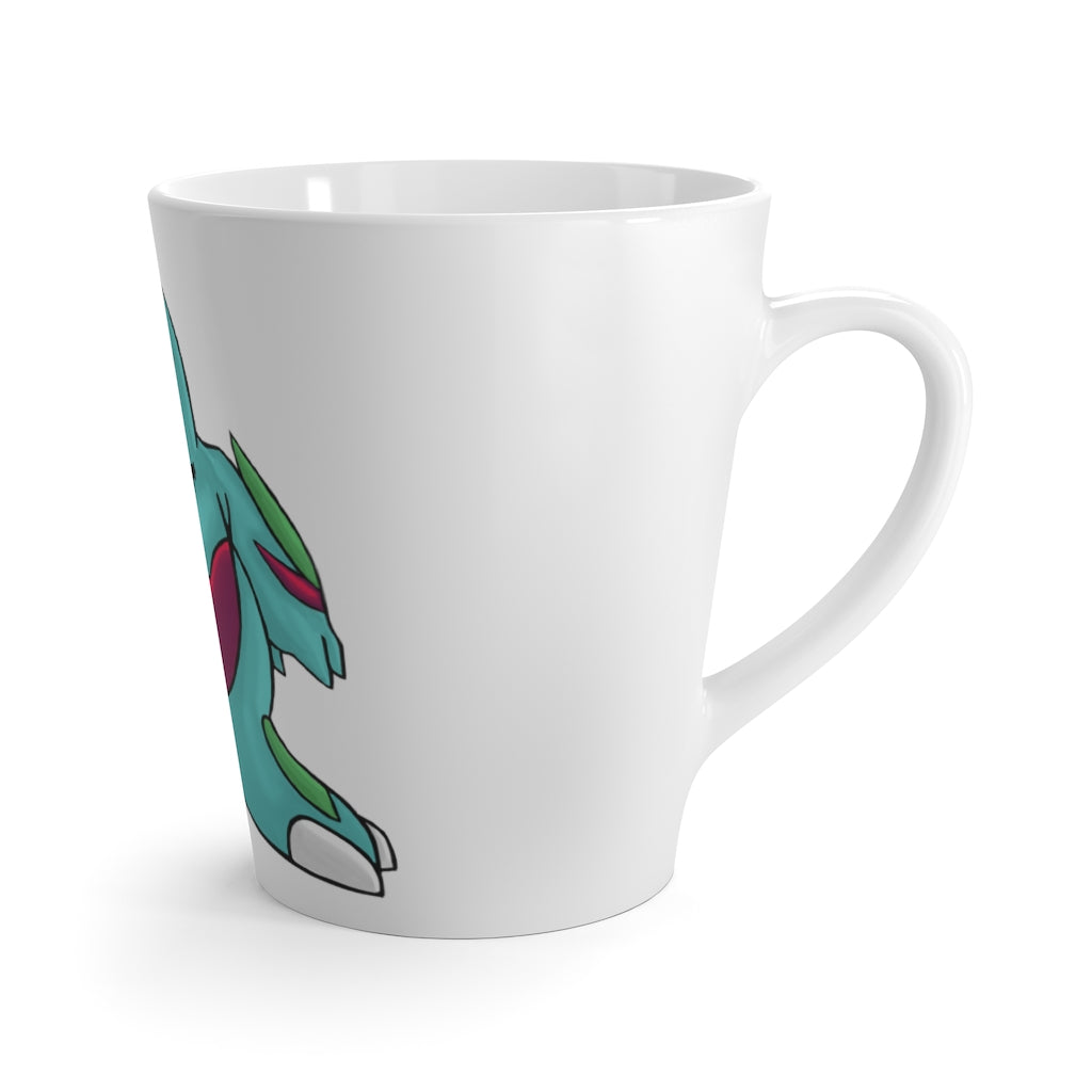 Chiki Latte Mug in white ceramic with rounded corners and C-handle, showcasing high-quality sublimation printing.