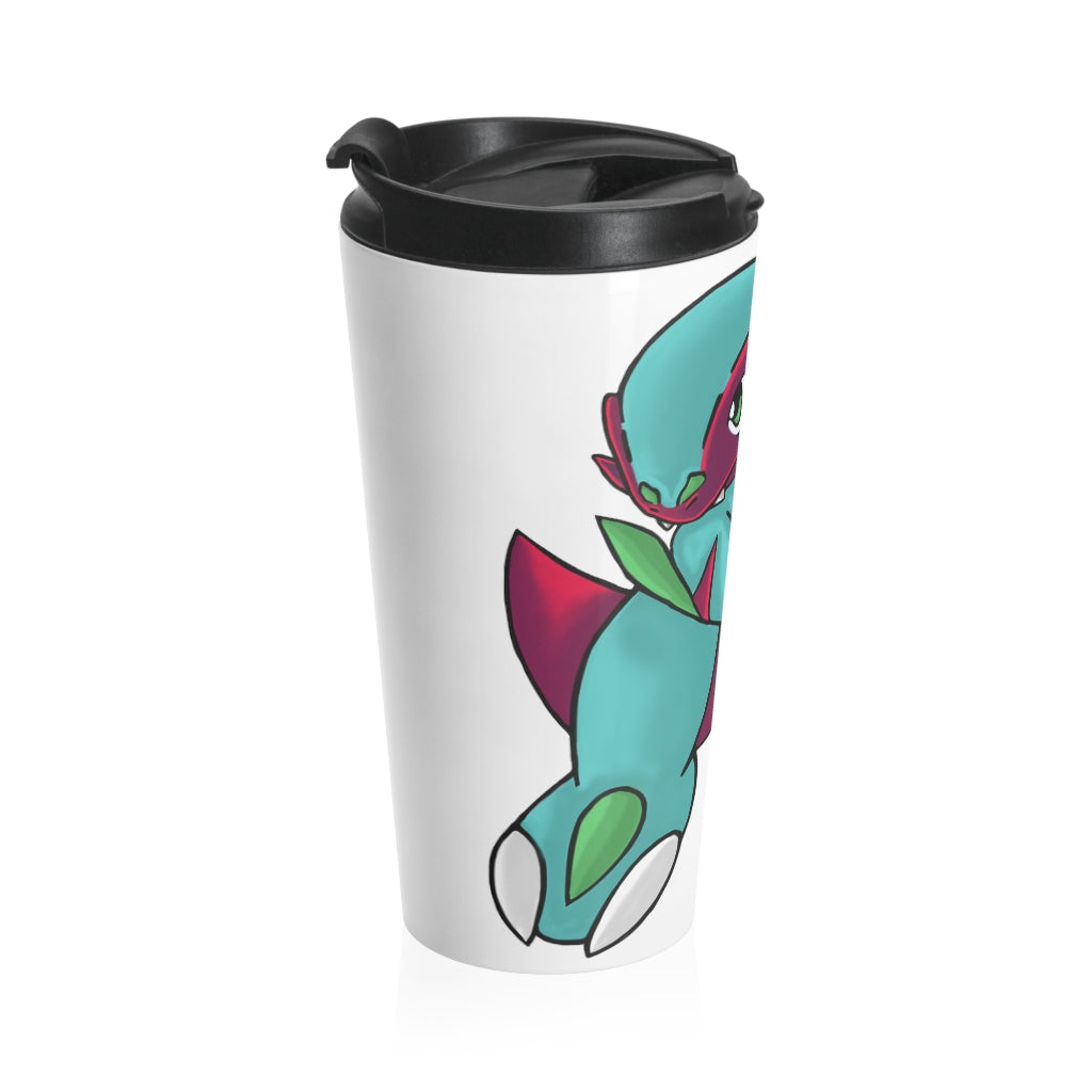 Chiki Stainless Steel Travel Mug with black lid, showcasing its sleek design and stainless steel finish.