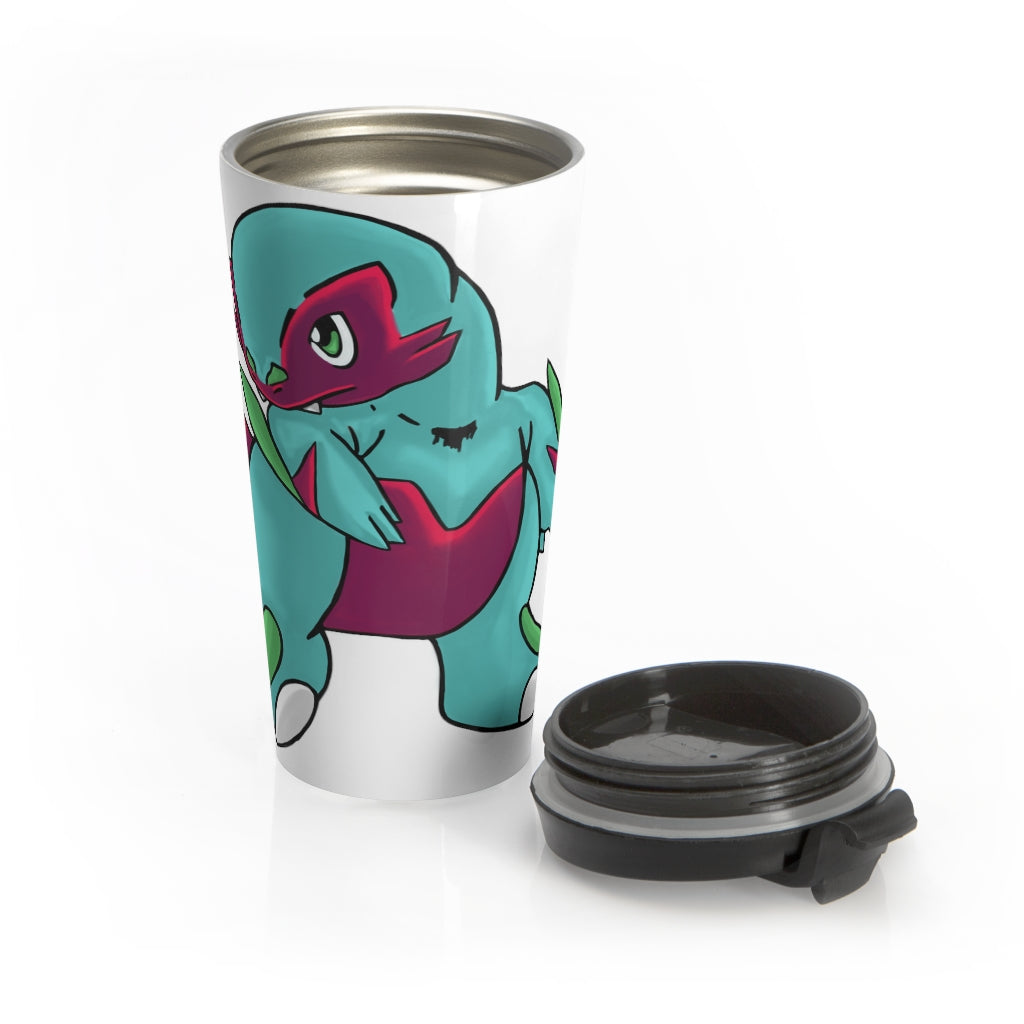 Chiki Stainless Steel Travel Mug with black lid, showcasing its sleek design and stainless steel finish.