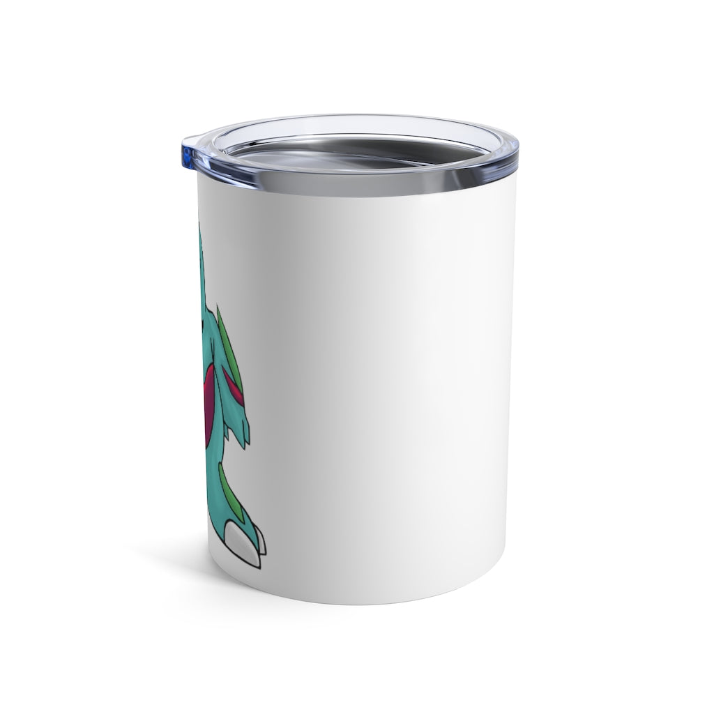 Chiki Tumbler 10oz in stainless steel with a see-thru plastic lid, showcasing its sleek design and rounded corners.