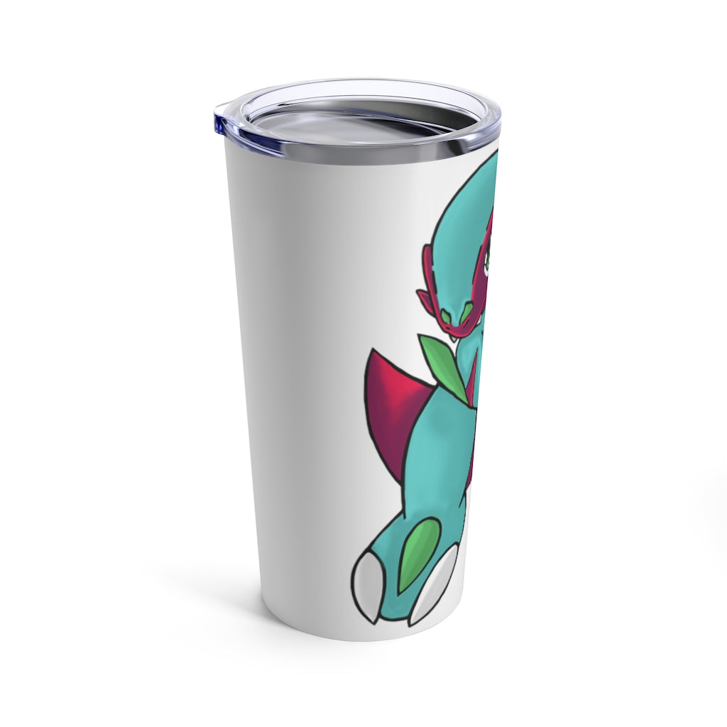 Chiki Tumbler 20oz in stainless steel with a see-thru plastic lid, showcasing its sleek design and rounded corners.