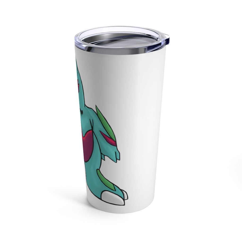 Chiki Tumbler 20oz in stainless steel with a see-thru plastic lid, showcasing its sleek design and rounded corners.