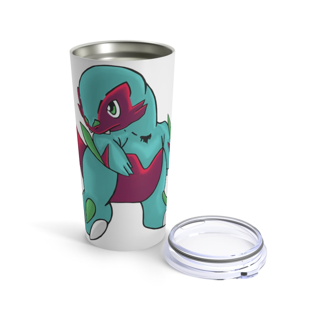 Chiki Tumbler 20oz in stainless steel with a see-thru plastic lid, showcasing its sleek design and rounded corners.