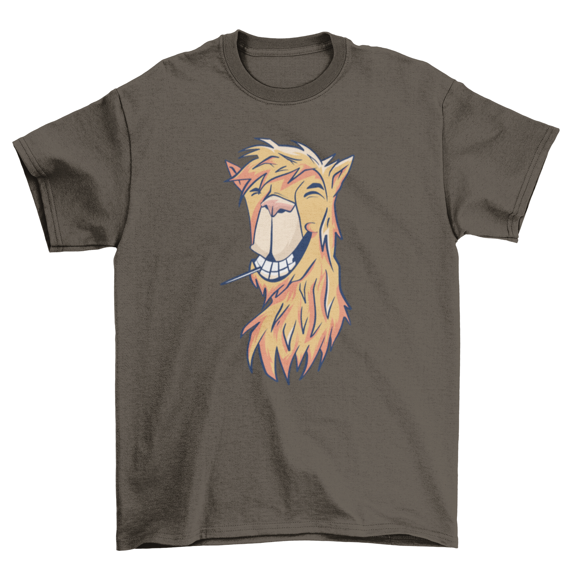 Chill llama t-shirt design featuring a smiling llama illustration on a soft fabric.