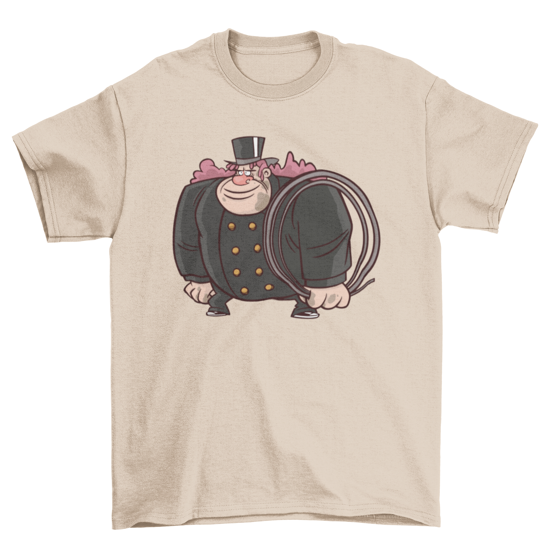 Cartoon-style Chimney Sweeper T-Shirt featuring a whimsical design of a chimney sweeper man.