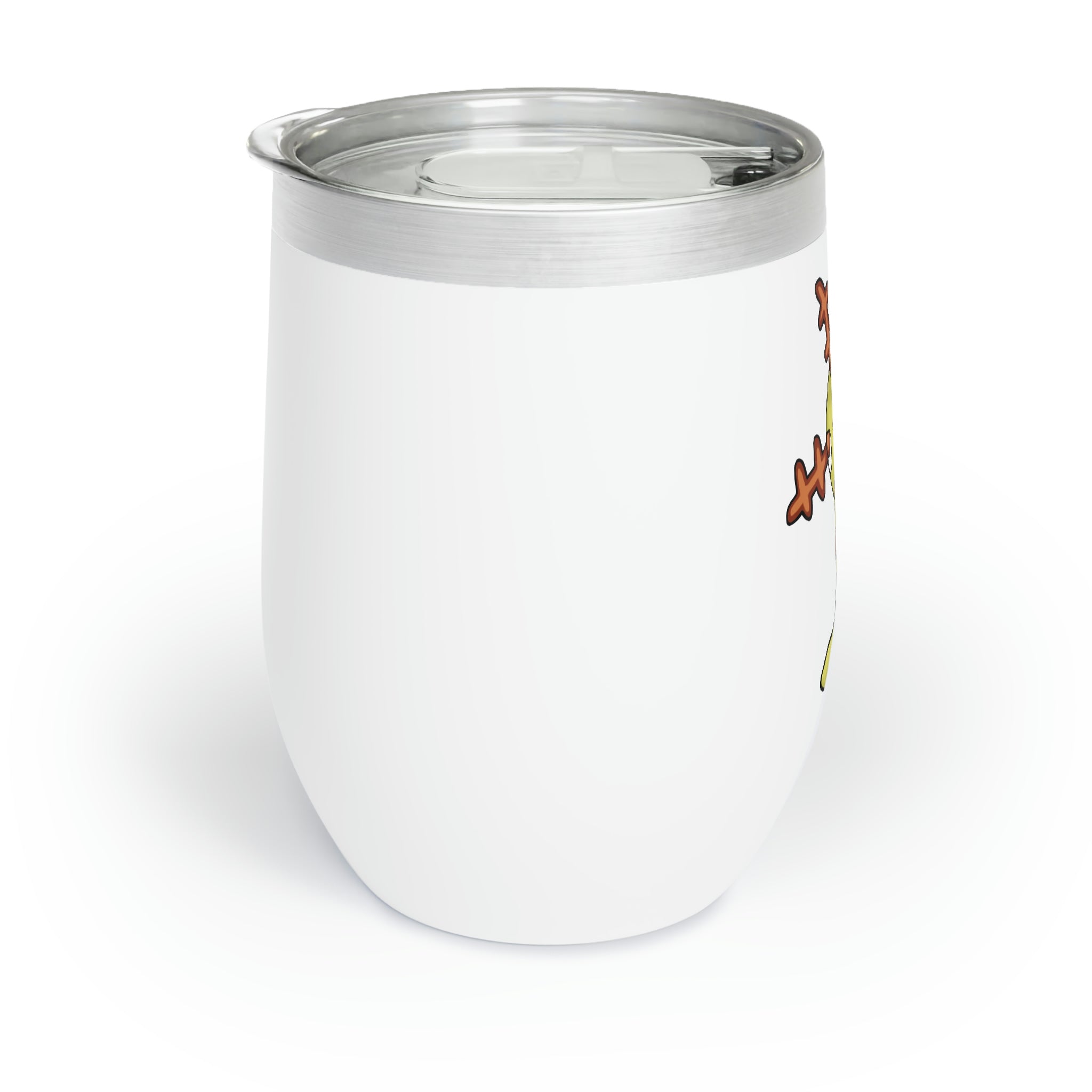 Chinchow Chill Wine Tumbler in stainless steel with a customizable design, showcasing its double-insulated walls and stemless shape.