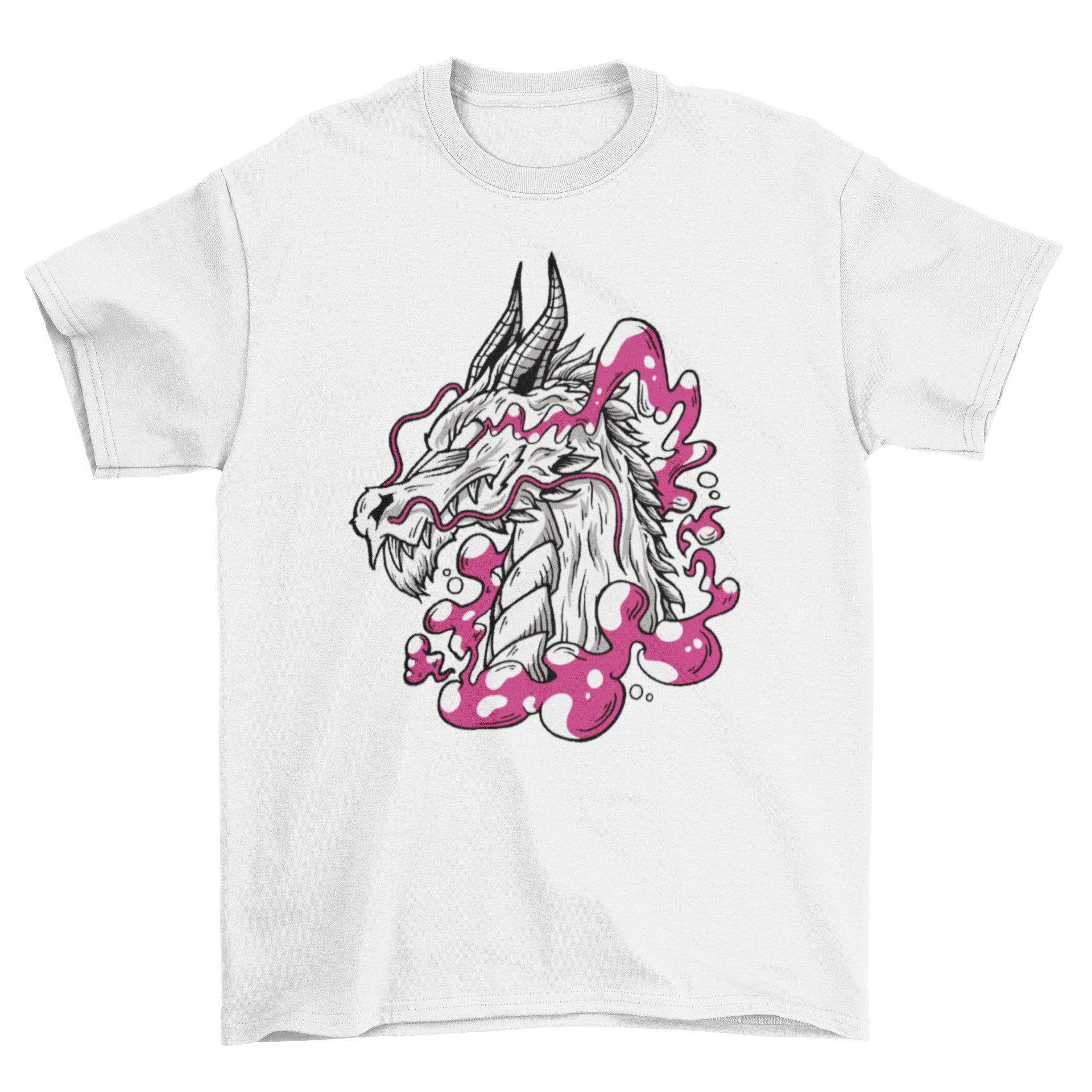 A stylish t-shirt featuring a vibrant Chinese dragon head design, showcasing intricate details and cultural significance.