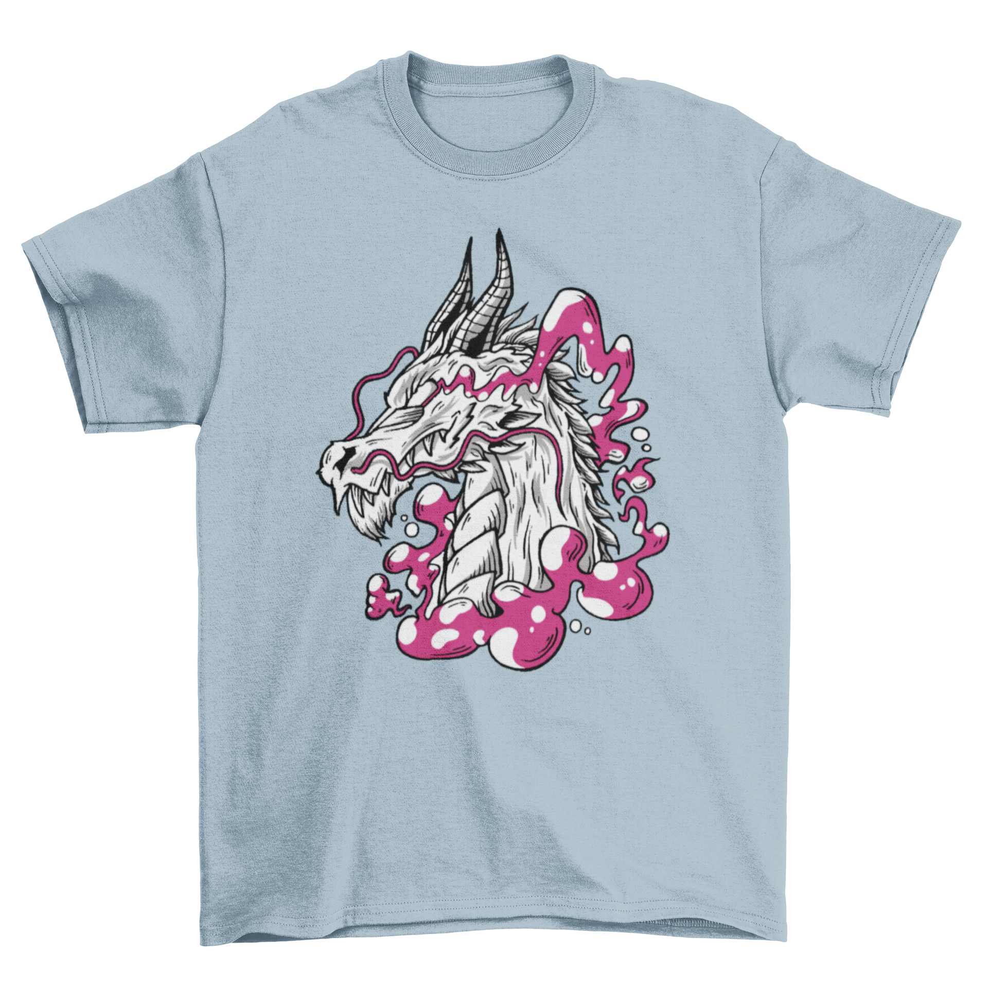 A stylish t-shirt featuring a vibrant Chinese dragon head design, showcasing intricate details and cultural significance.