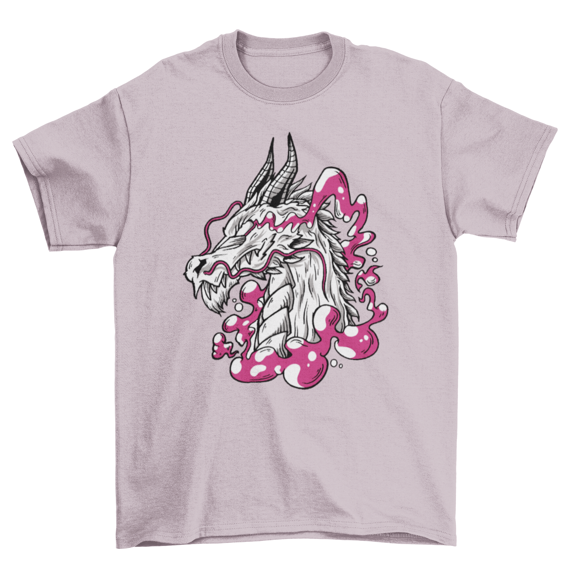 A stylish t-shirt featuring a vibrant Chinese dragon head design, showcasing intricate details and cultural significance.