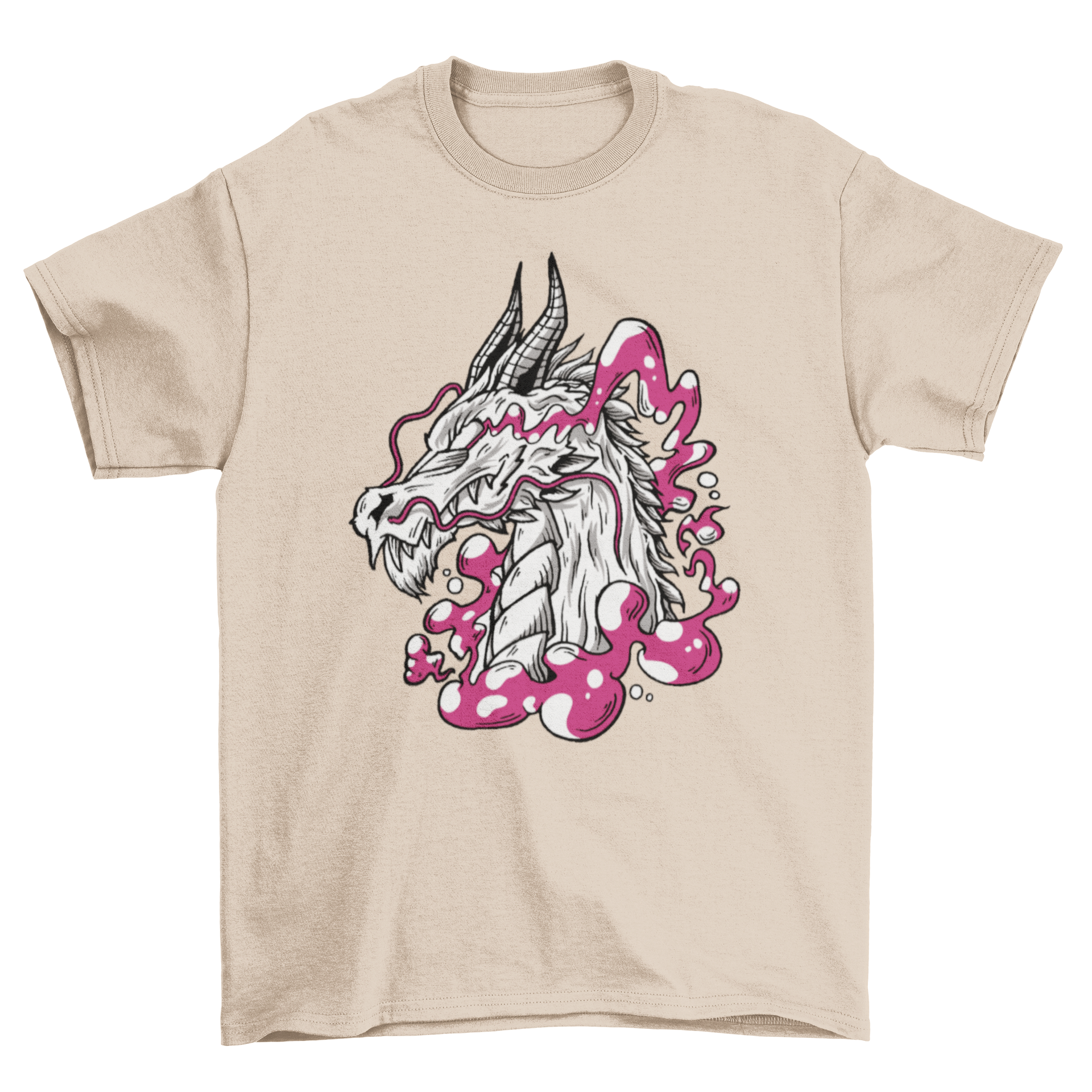 A stylish t-shirt featuring a vibrant Chinese dragon head design, showcasing intricate details and cultural significance.