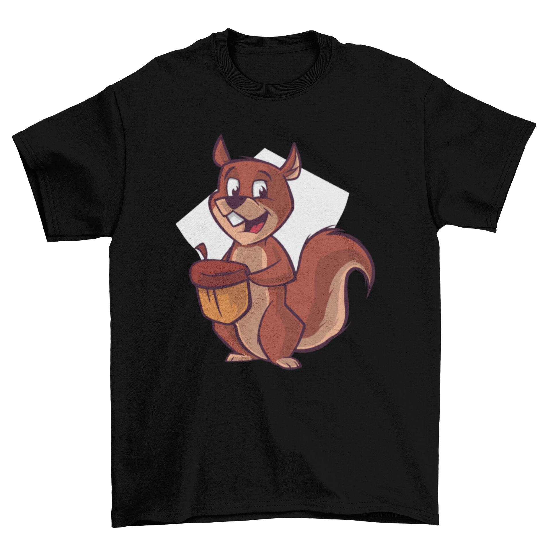 A cute chipmunk cartoon holding an acorn on a soft t-shirt.